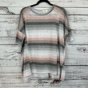 Women's Hopely Grey Pink White Stripe Oversized Dolman Sleeve Knit Tunic Size M